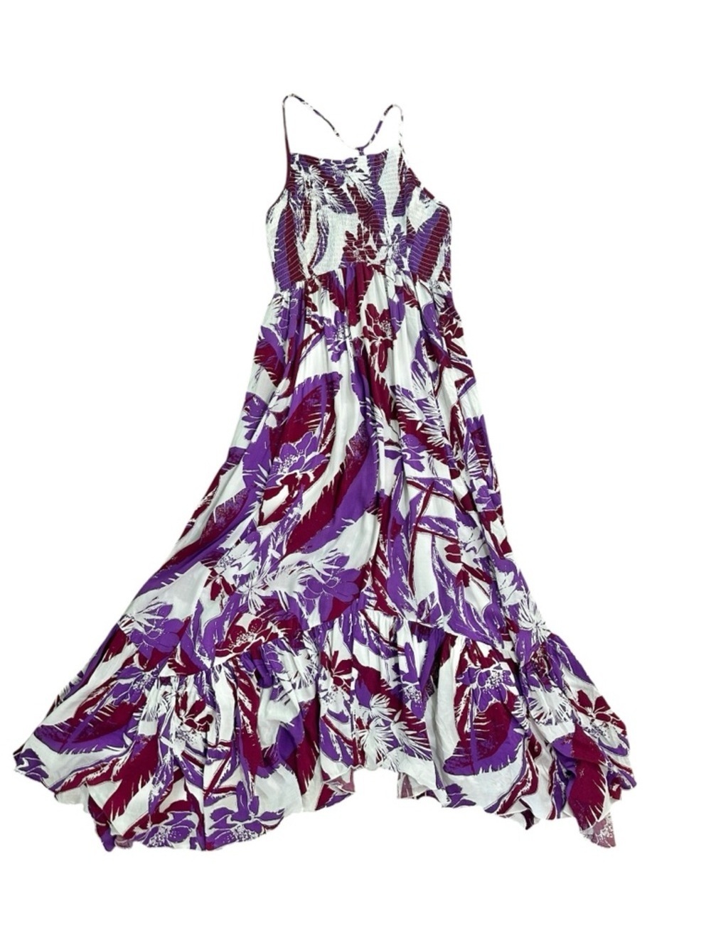 Free People Intimately Heat Wave Purple and White Smocked Floral Maxi Dress